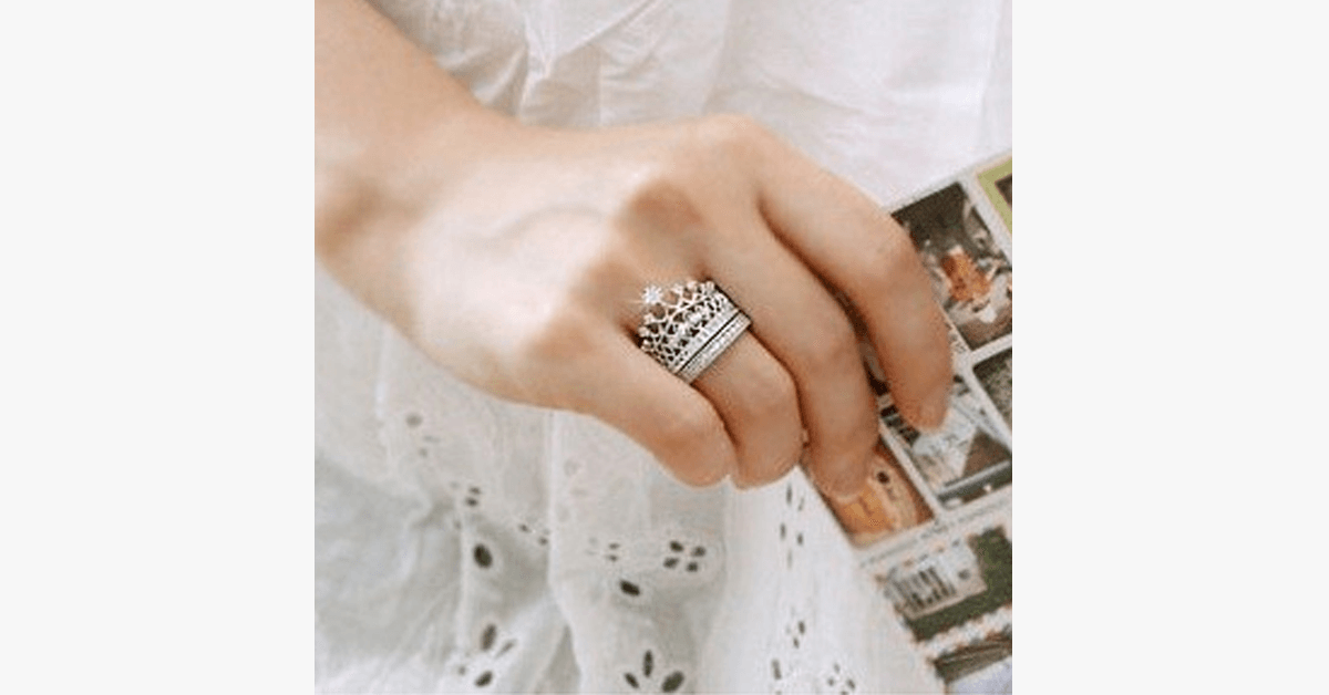 BowLift | Imperial Crown Ring Set - Fashionable Silver-Colored Rings in Various Sizes