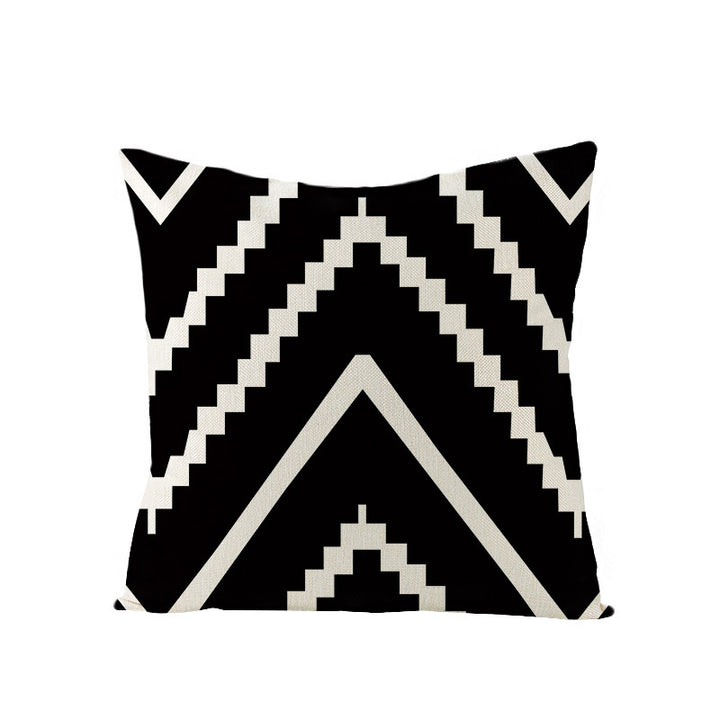 Concentric Square Linen-Texture Throw Pillow Cover with Modern Geometric Print