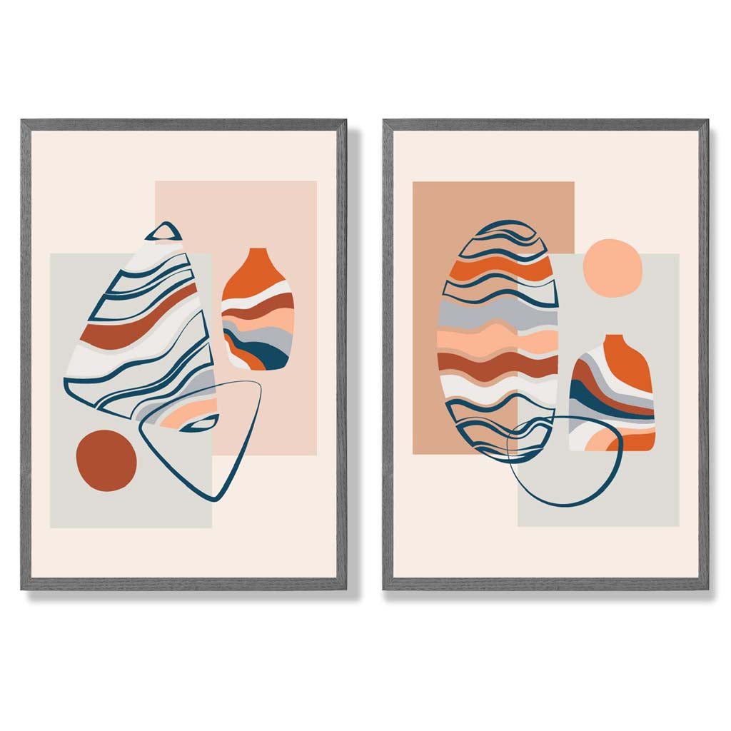 Boho pastel shapes set of 2 framed art prints | Bowlift