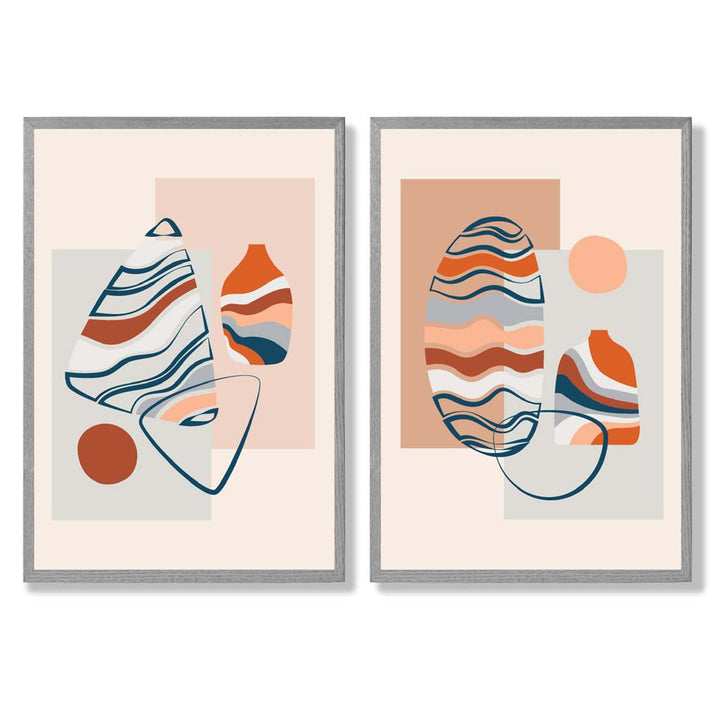 Boho pastel shapes set of 2 framed art prints | Bowlift