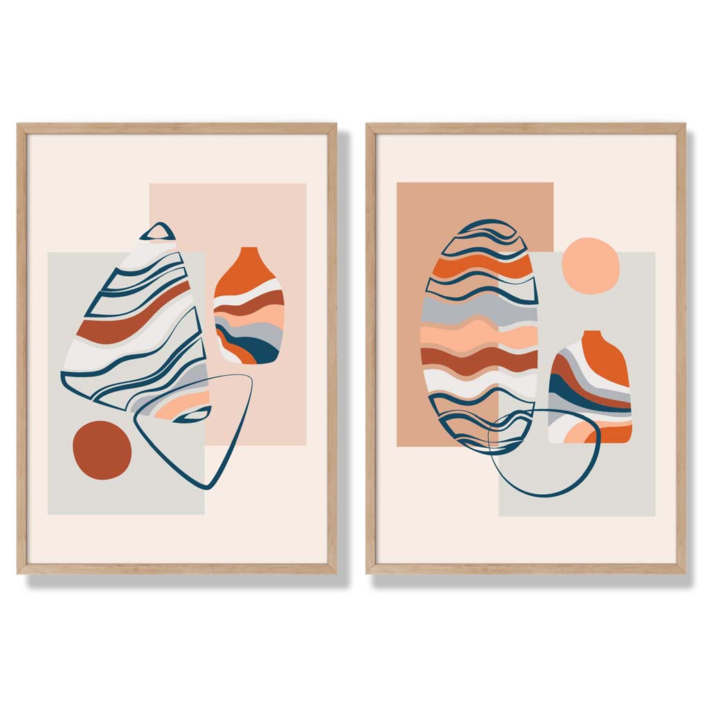 Boho pastel shapes set of 2 framed art prints | Bowlift