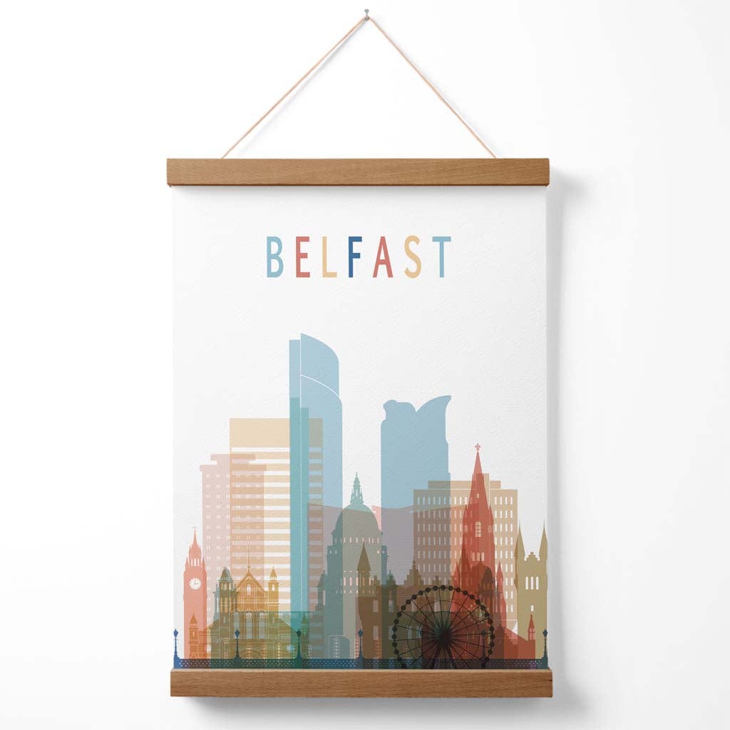 Belfast Colorful City Skyline Poster with Hanger | Bowlift