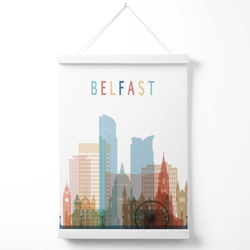 Belfast Colorful City Skyline Poster with Hanger | Bowlift