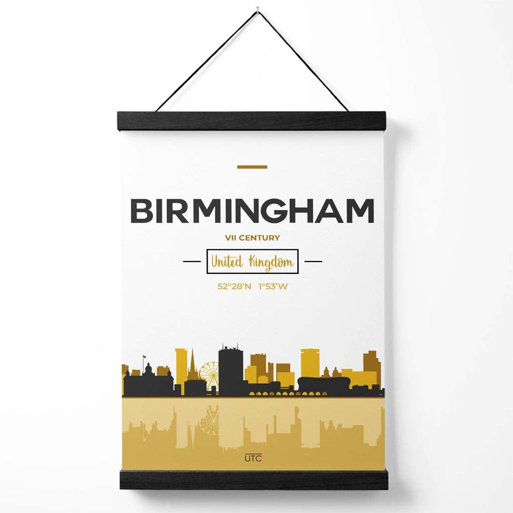 Birmingham Yellow and Black City View Poster with Hanger | Bowlift