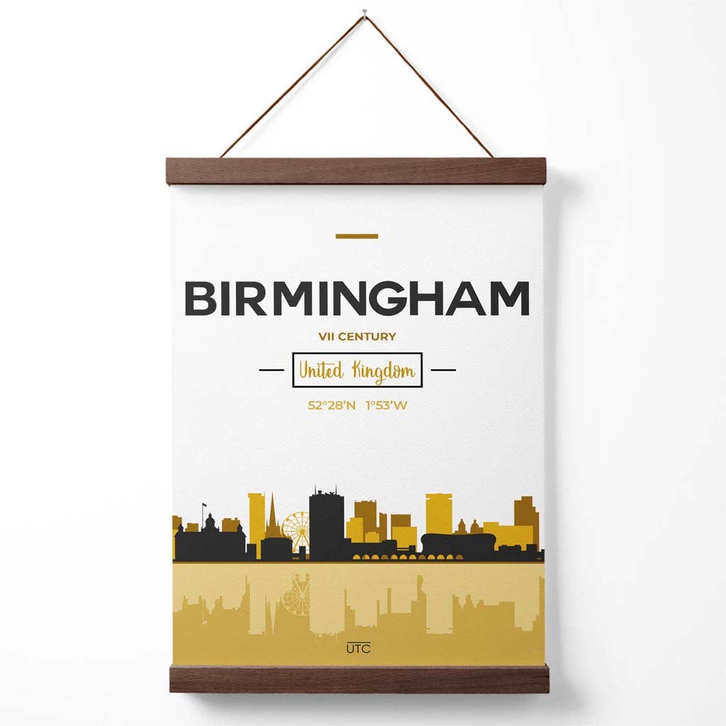 Birmingham Yellow and Black City View Poster with Hanger | Bowlift