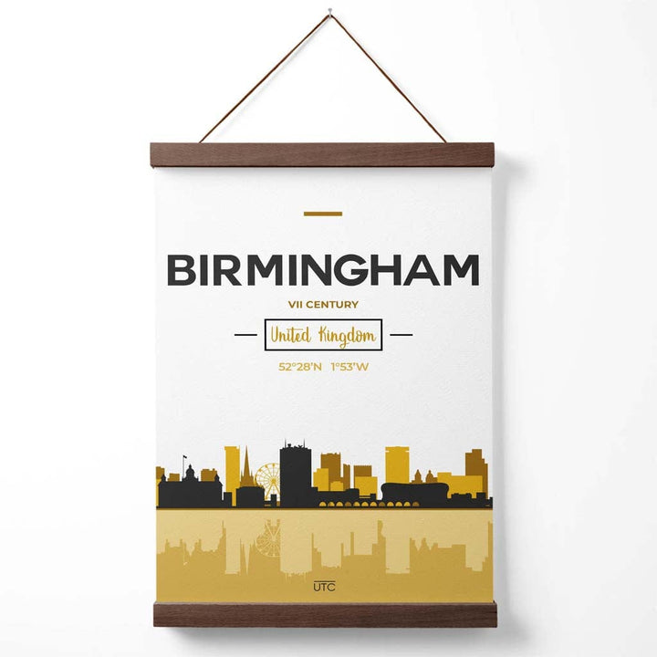 Birmingham Yellow and Black City View Poster with Hanger | Bowlift