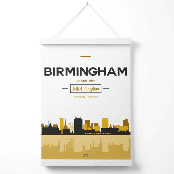 Birmingham Yellow and Black City View Poster with Hanger | Bowlift