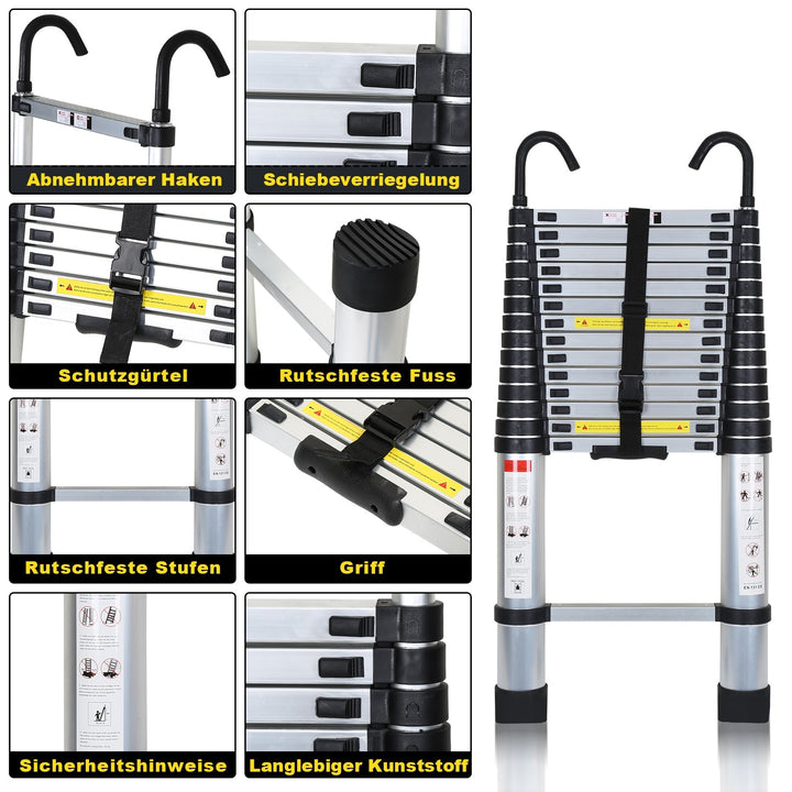 Telescopic ladder with 2 detachable hooks | Bowlift