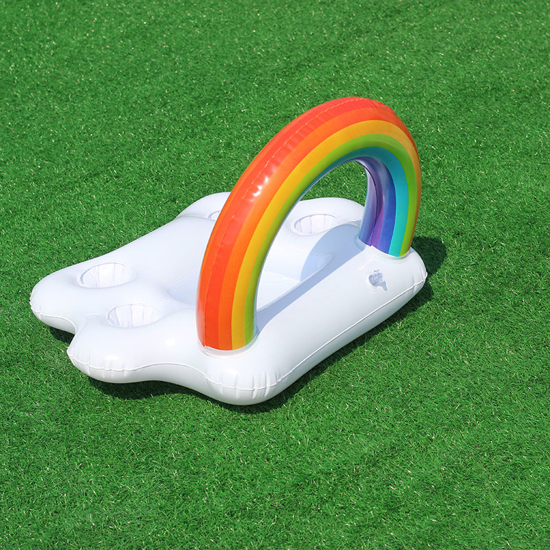 Women Inflatable Rainbow Swimming Island with Integrated Drink Holders Bowlift