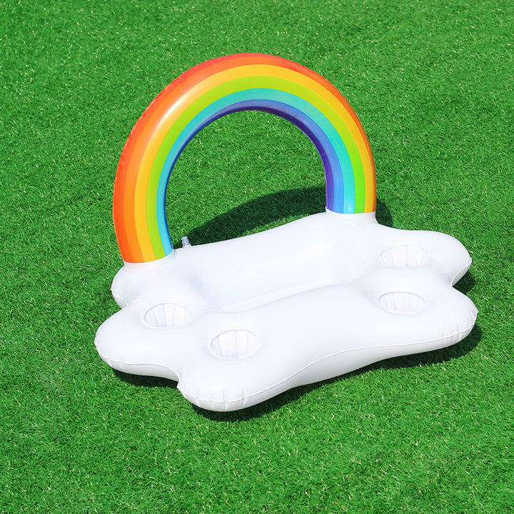 Women Inflatable Rainbow Swimming Island with Integrated Drink Holders Bowlift