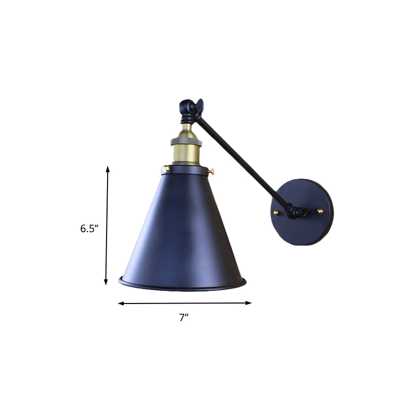BowLift | Black Finish Cone-Shaped Wall Lamp Retro Stylish Metal 1 Head Corridor Wall Lighting, 2 Packs