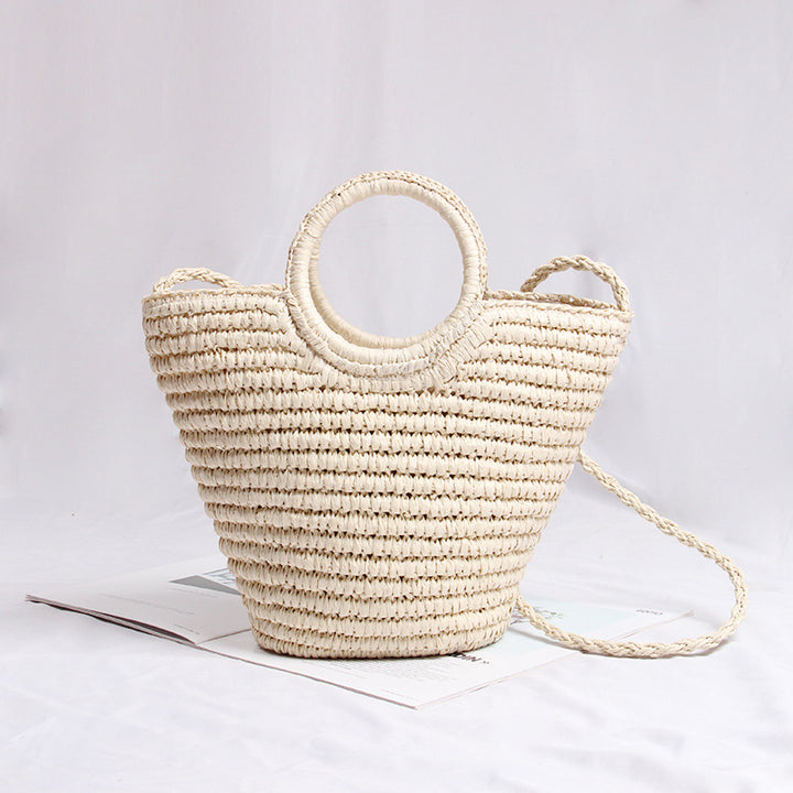 Handmade basket bag with round handle and removable shoulder strap Bowlift