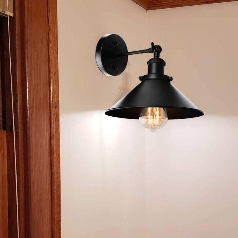 BowLift | Metallic Cone Wall Lamp Light Loft Style 1 Light Living Room Adjustable Wall Mount Light in Black, 2 Pack