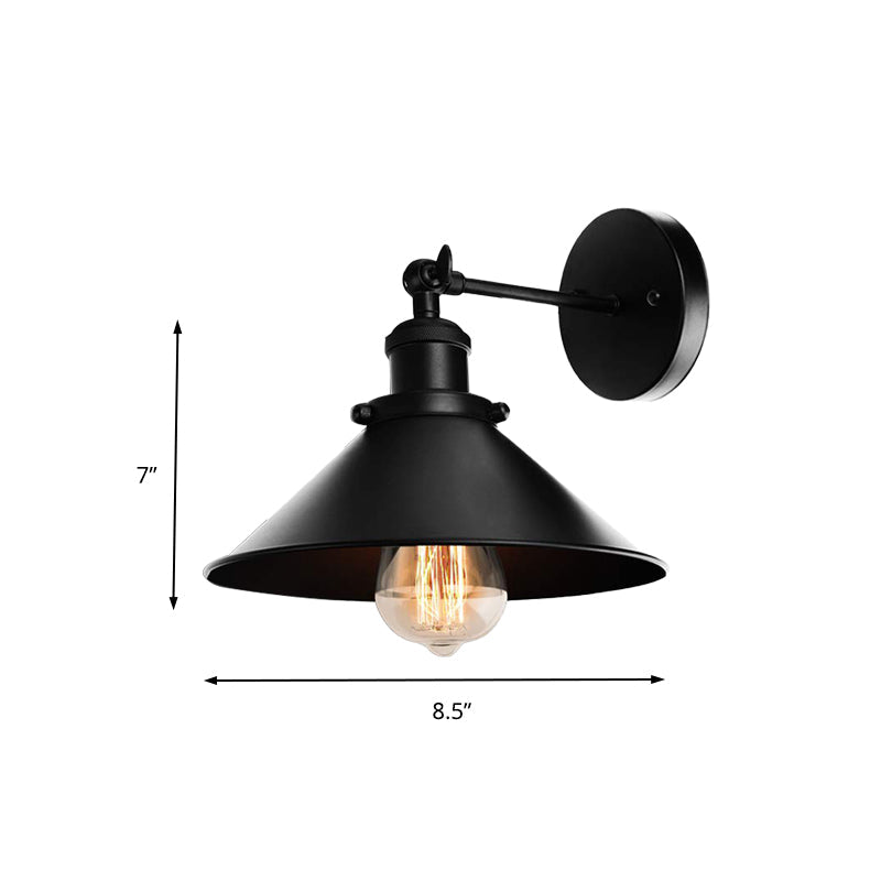 BowLift | Metallic Cone Wall Lamp Light Loft Style 1 Light Living Room Adjustable Wall Mount Light in Black, 2 Pack