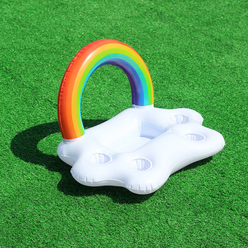 Women Inflatable Rainbow Swimming Island with Integrated Drink Holders Bowlift