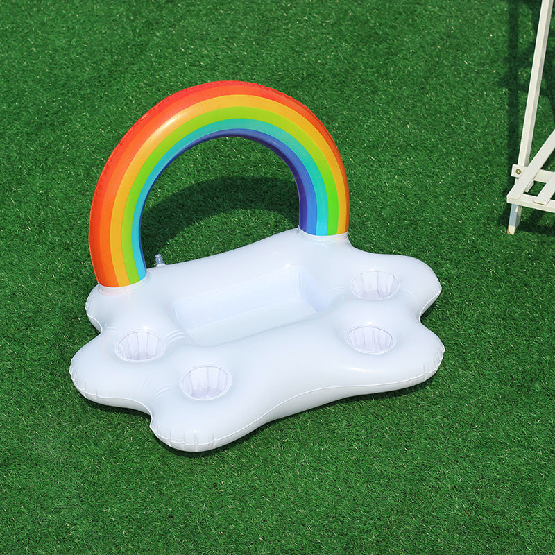 Women Inflatable Rainbow Swimming Island with Integrated Drink Holders Bowlift