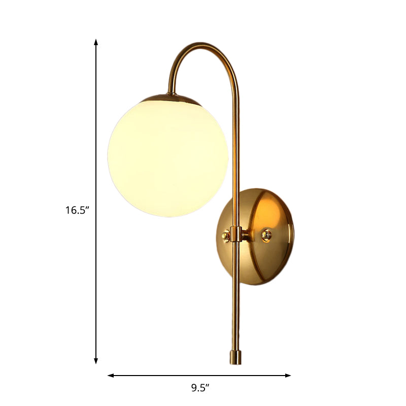 BowLift | Brass Globe Wall Lamp Modern Opal Glass 1 Light Coffee House Wall Lamp Fixture