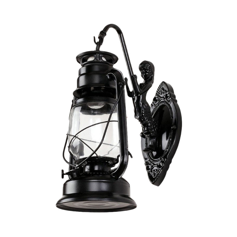 BowLift | One Bulb Wall Lamp with Lantern Shade Clear Glass Coast Bedroom Wall Lamp in Black/Antique Brass/Aged Copper with Mermaid