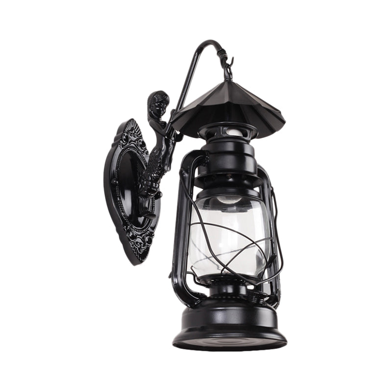 BowLift | Kerosene Clear Glass Wall Lamp Coast Single Bulb Living Room Sconces Lamp in Black/Antique Brass