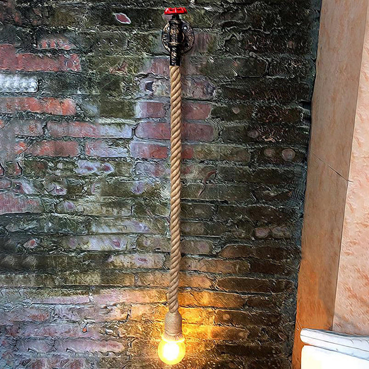 BowLift | Water Pipe Metal Wall Light Lodge Style 1 Bulb Wall Lamp with Hanging Rope in Beige