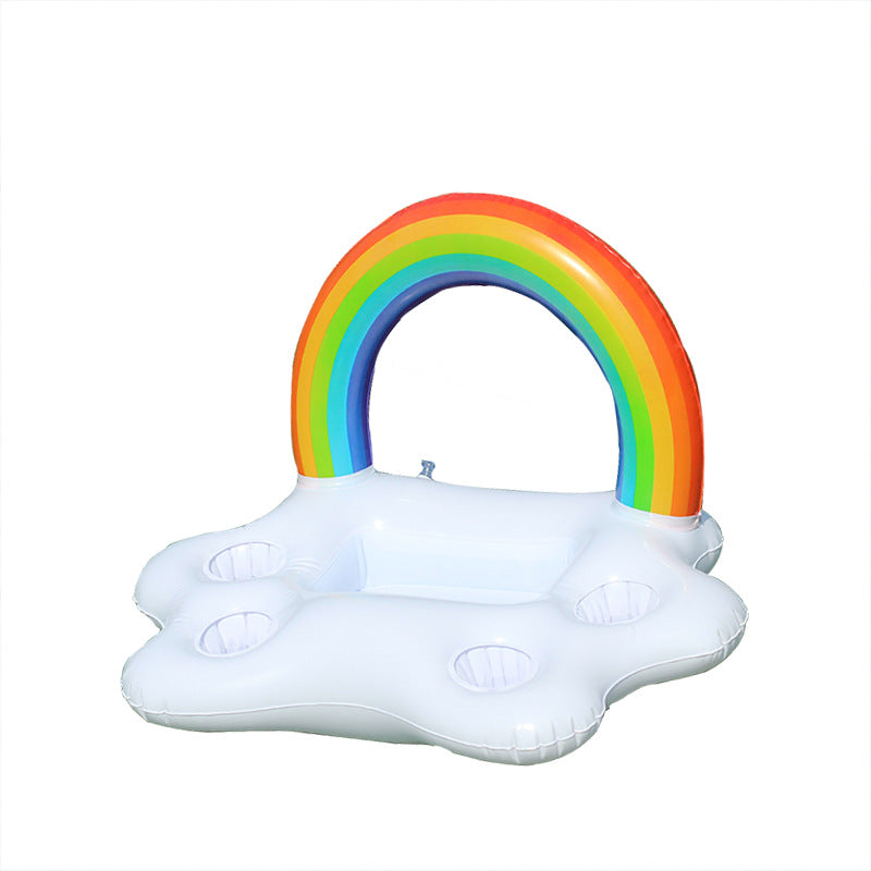 Women Inflatable Rainbow Swimming Island with Integrated Drink Holders Bowlift