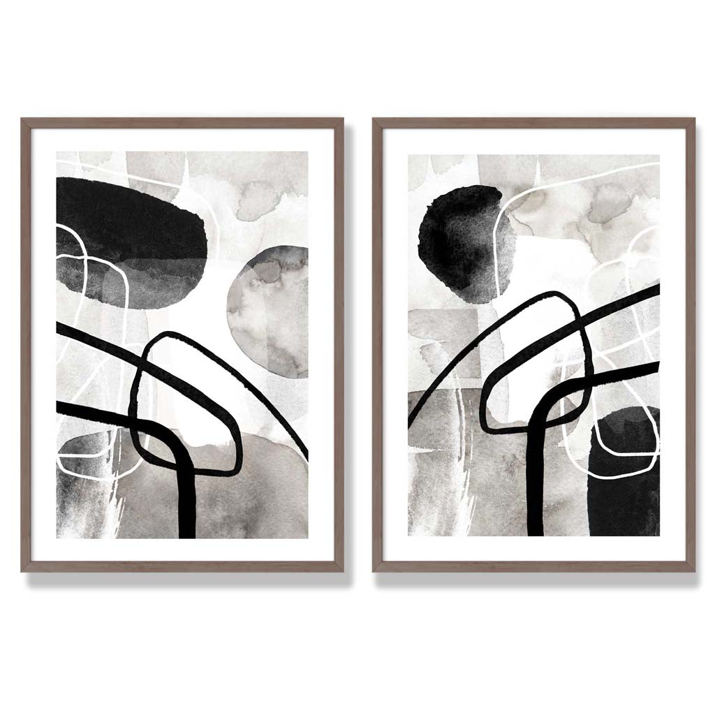 Black and Gray Abstract Shapes Framed Set of 2 Art Prints | Bowlift