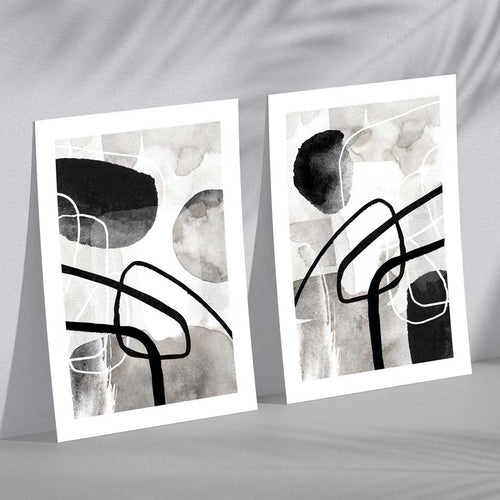 Black and Gray Abstract Shapes Set of 2 Art Prints | Bowlift