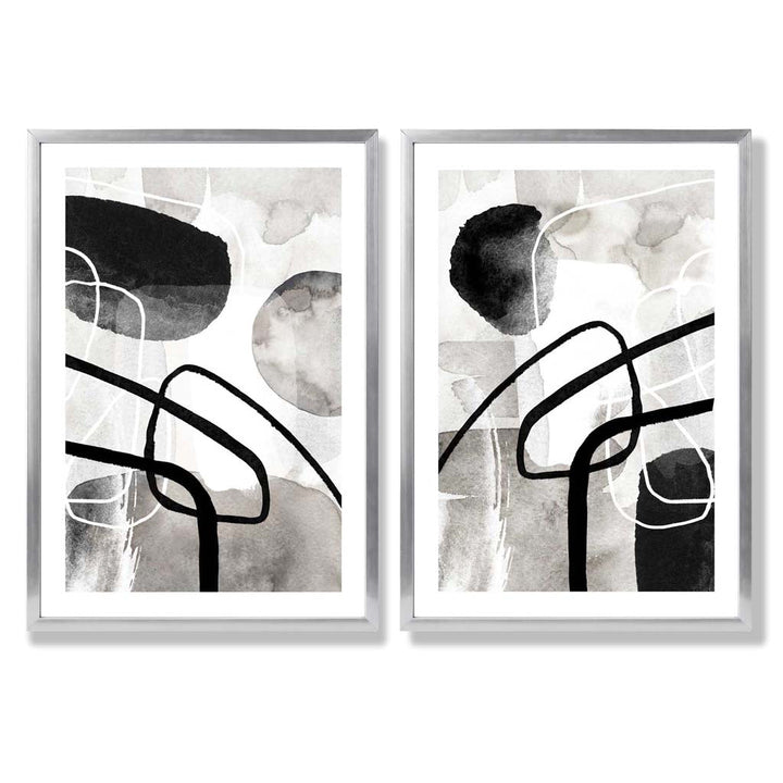 Black and Gray Abstract Shapes Framed Set of 2 Art Prints | Bowlift
