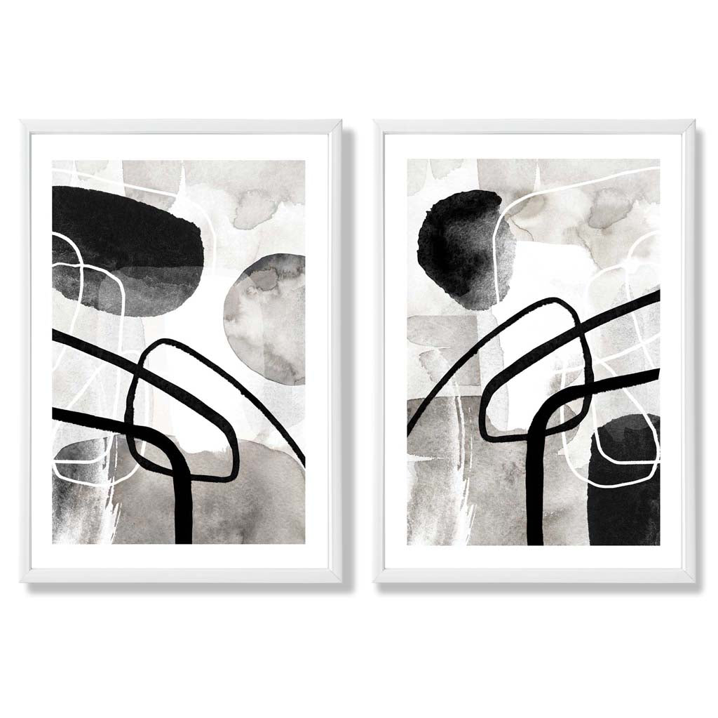 Black and Gray Abstract Shapes Framed Set of 2 Art Prints | Bowlift