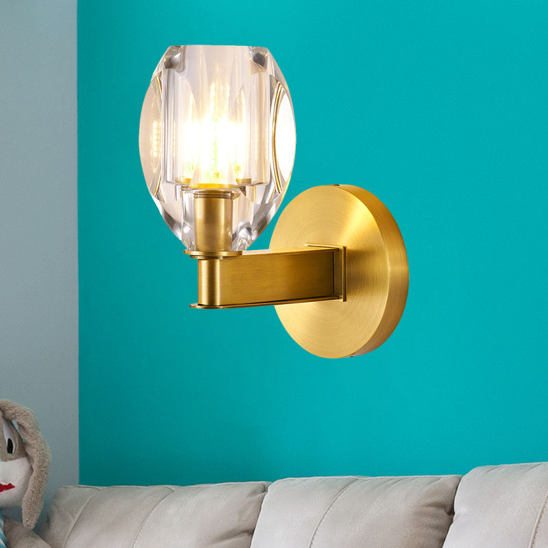 BowLift | Contemporary Oval Ball Wall Lamp 1 Bulb Clear Crystal Wall Mounted Lighting in Gold