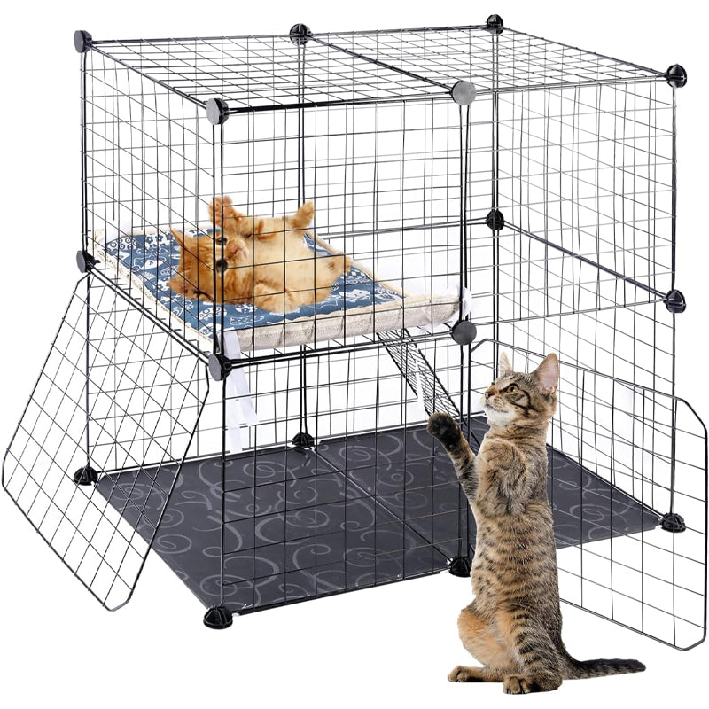 BowLift | 2-Tier Cat Cage for Small and Medium Cats DIY Cat Playpen Metal Kennel Indoor Cat Enclosures