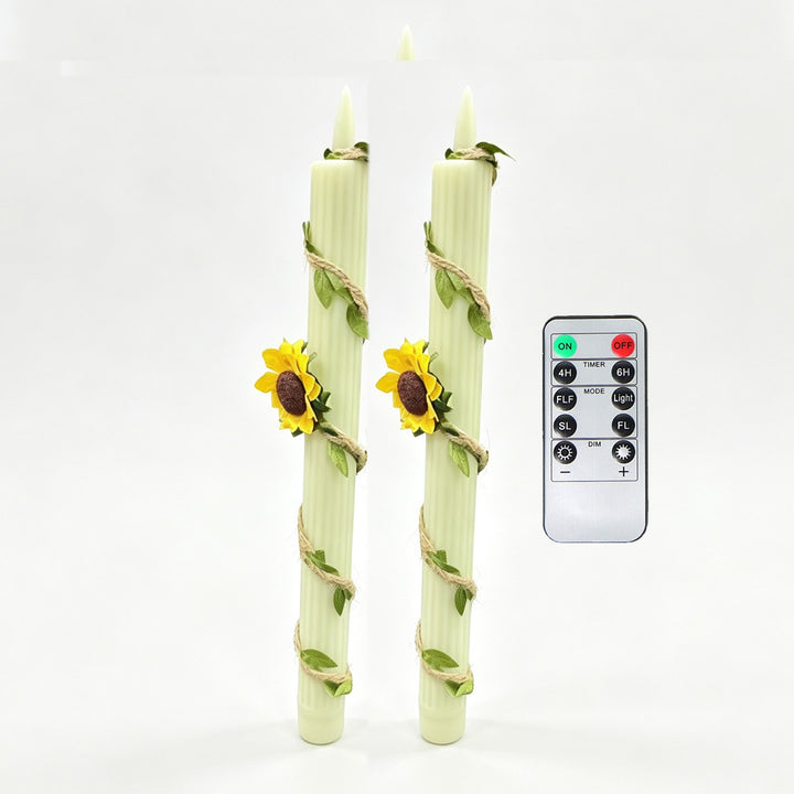 LED Sunflower Candle with Sisal Rope Decoration
