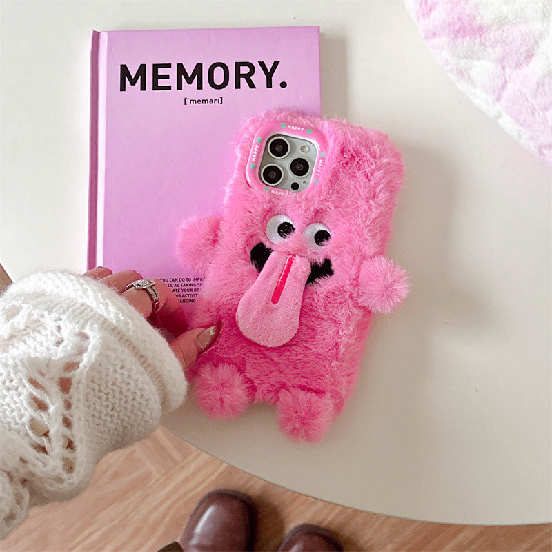 BowLift | Funny Tongue Sticking Out Plush Phone Case For iPhone