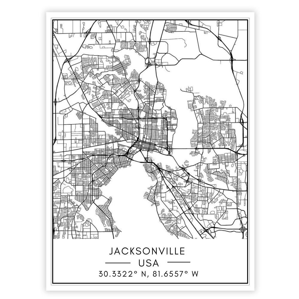 Jacksonville City Map - Canvas Wall Art Painting | Bowlift
