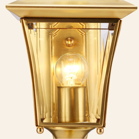 European Modern Luxury Quadrilateral Brass Glass Waterproof 1-Light Outdoor Wall Sconce Lamp | Bowlift