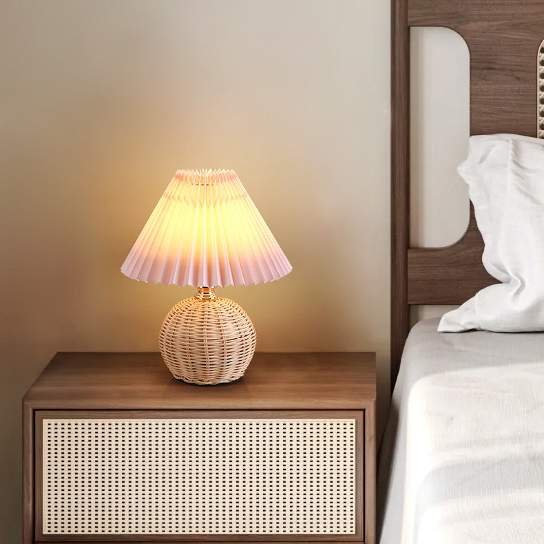 BowLift | RattaLume Nordic LED Table Lamp | Woven Rattan & Foldable Fabric Shade | Mood Light | Decor for the Bedroom
