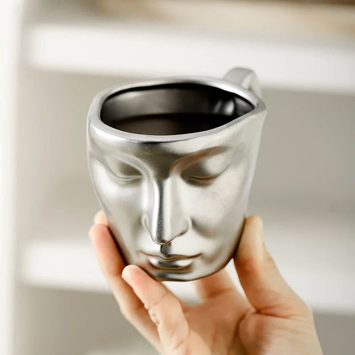 Metal Touching Face Creative Ceramic Kiss Coffee Cup, Artistic Vibe Mug & Saucer Set | Bowlift