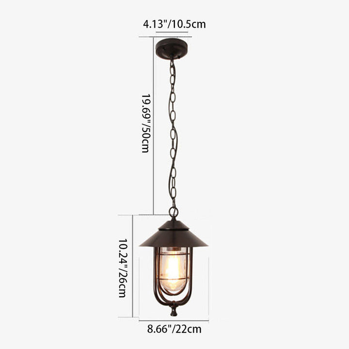 Industrial Vintage Aluminum Cage Glass 1-Light Outdoor Waterproof Pendant Light | Bowlift