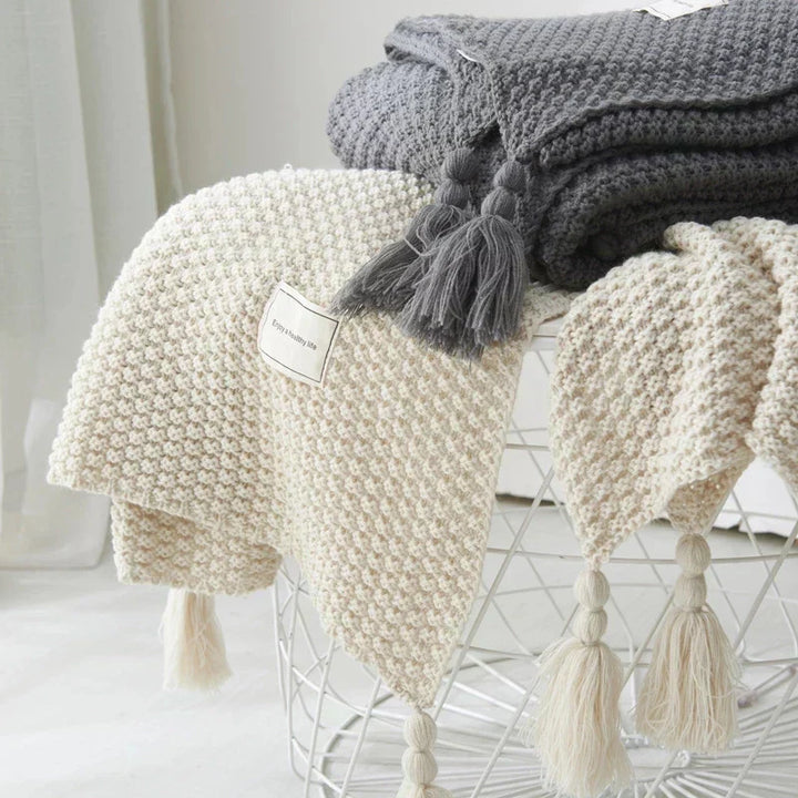 BowLift | NordiWrap Knitted Wool Blanket with Tassels | Nordic Design | Cozy & Elegant | Perfect for Home