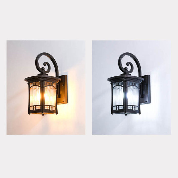 Modern Square Aluminum Glass Carved 1-Light Outdoor Waterproof Wall Sconce Lamp | Bowlift