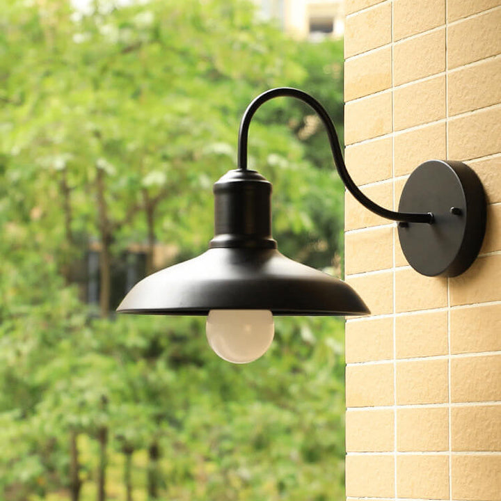 Retro Loft Dome Iron Outdoor Waterproof 1-Light Bent Arm Wall Sconce Lamp | Bowlift