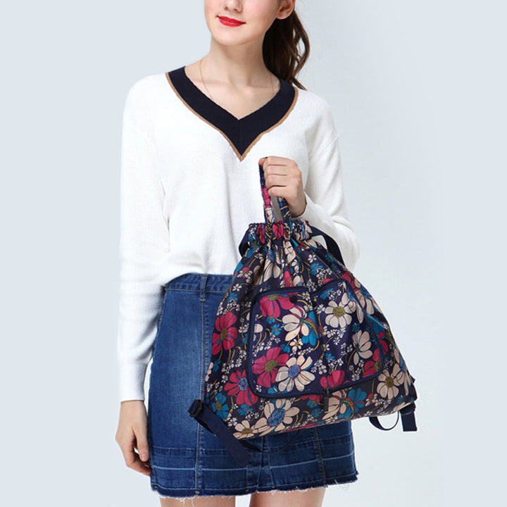 Foldable Printed Nylon Backpack with Drawstring | Bowlift