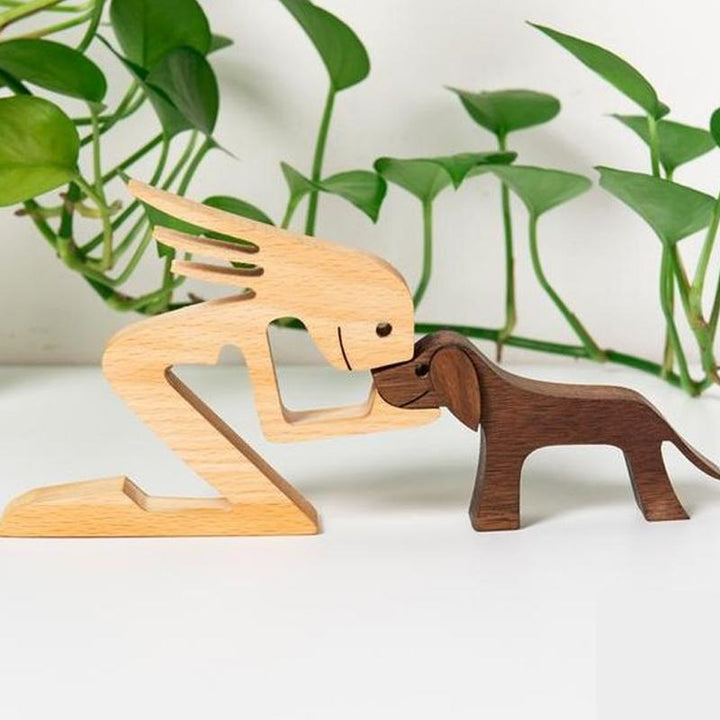Pet Lover Gifts Wood Sculpture Family & Puppy Wooden Crafts Table Ornaments | Bowlift