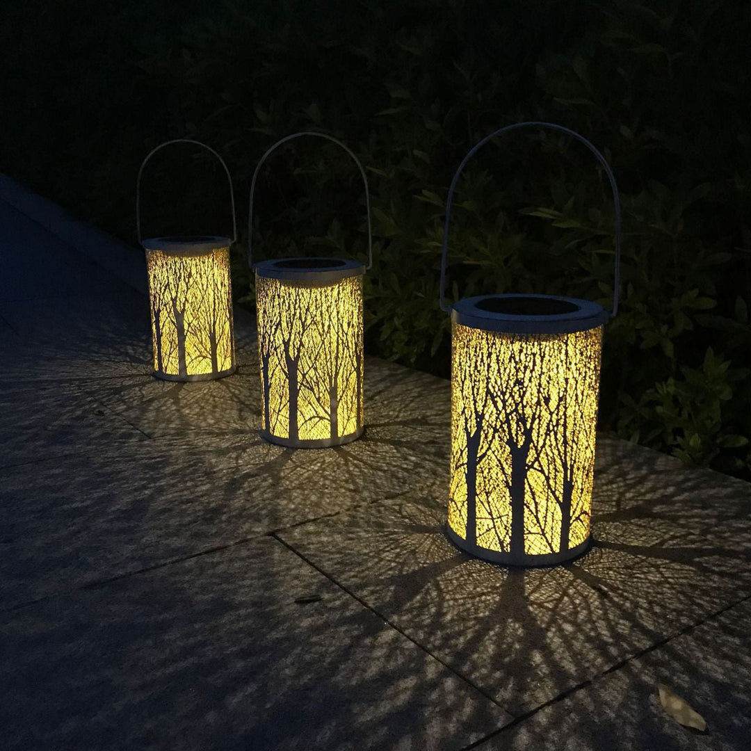 Modern Art Deco Solar Cylinder Skeleton Lantern Iron LED Outdoor Landscape Light For Garden | Bowlift