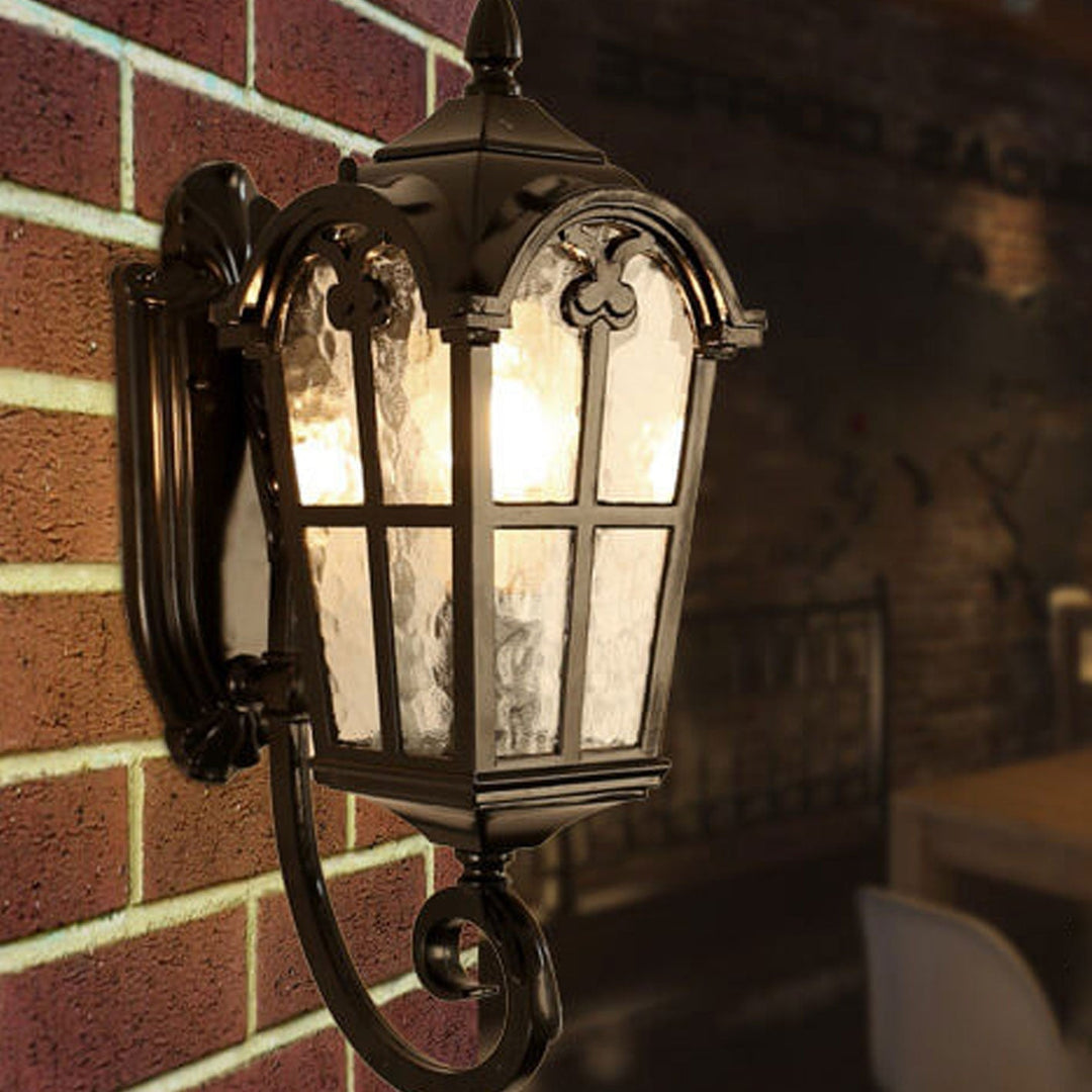 European Retro Glass Aluminum Lantern Outdoor Waterproof 1-Light Wall Sconce Lamp | Bowlift