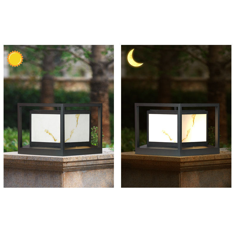 Modern Solar Square Chinese Outdoor Column Head Light LED Lawn Landscape Light | Bowlift