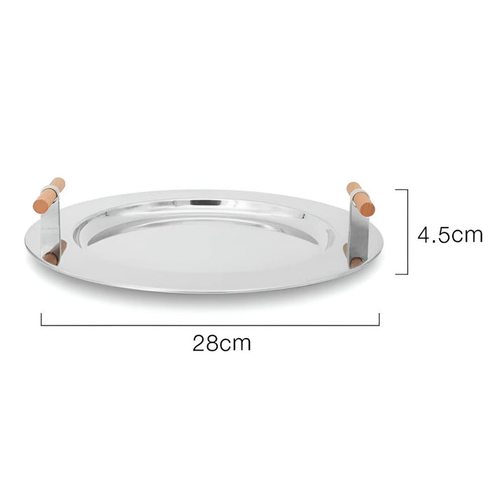 BowLift | Elegant Stainless Steel Round Tray with Wooden Handles
