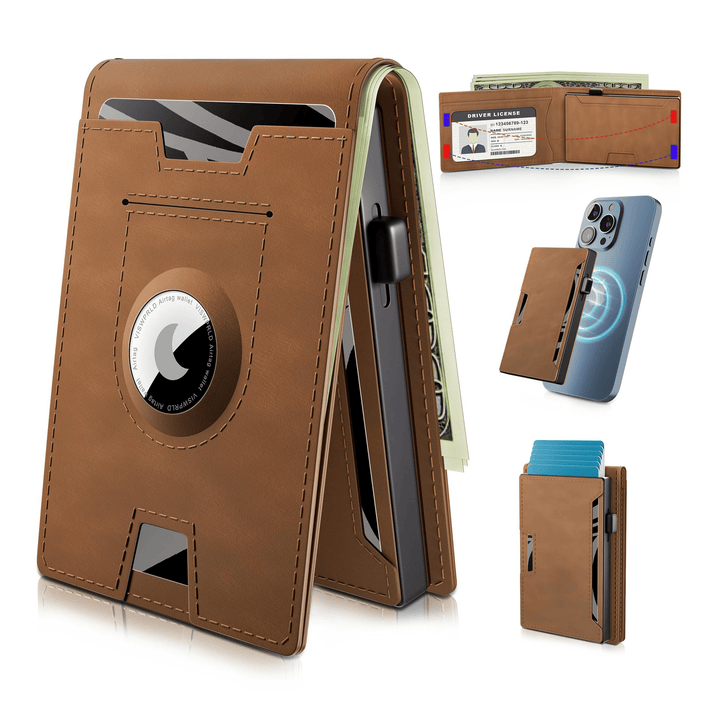 BowLift | Pop Up aluminum bag Money Clip Slim Leather Slots Credit Card Holder RFID Blocking Bifold Minimalist Wallet