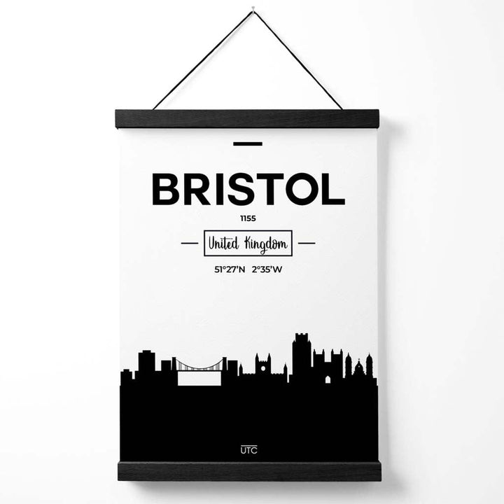Bristol Black-White City Skyline Poster with Hanger | Bowlift