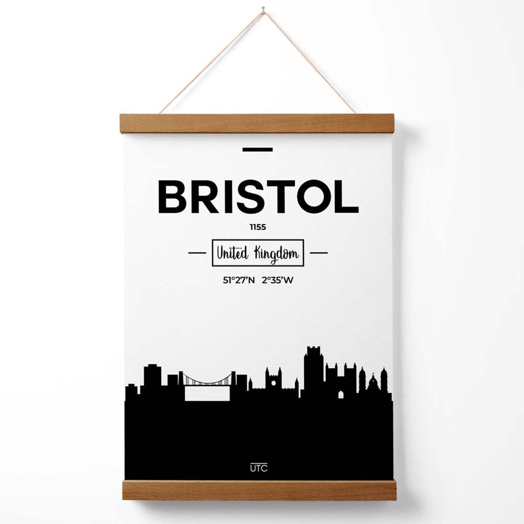 Bristol Black-White City Skyline Poster with Hanger | Bowlift